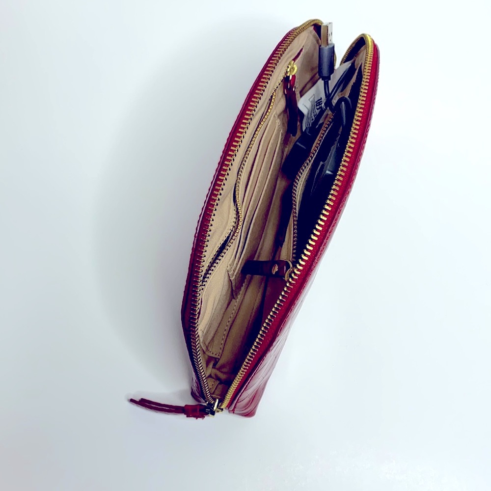 Banana Republic | Red Reptile Gold Zipper Pouch | Includes On The Go Charger NEW